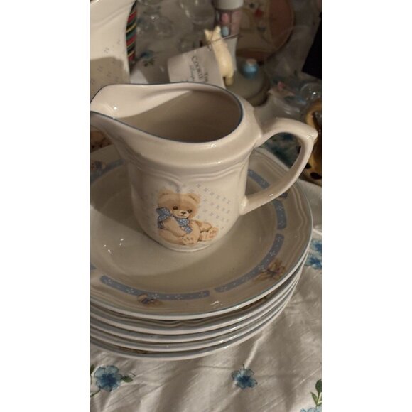 ~ Vintage Tienshan Stoneware Teddy Bear Pitcher Creamer Plates X5 80s  Sugar - Picture 4 of 8